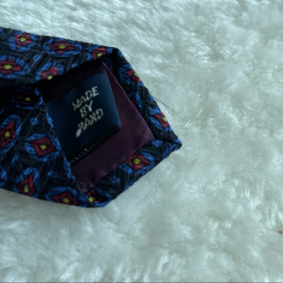 Polo by Ralph Lauren Black Blue and Red Geometric Tile Printed Textured Neck Tie - Picture 9 of 12